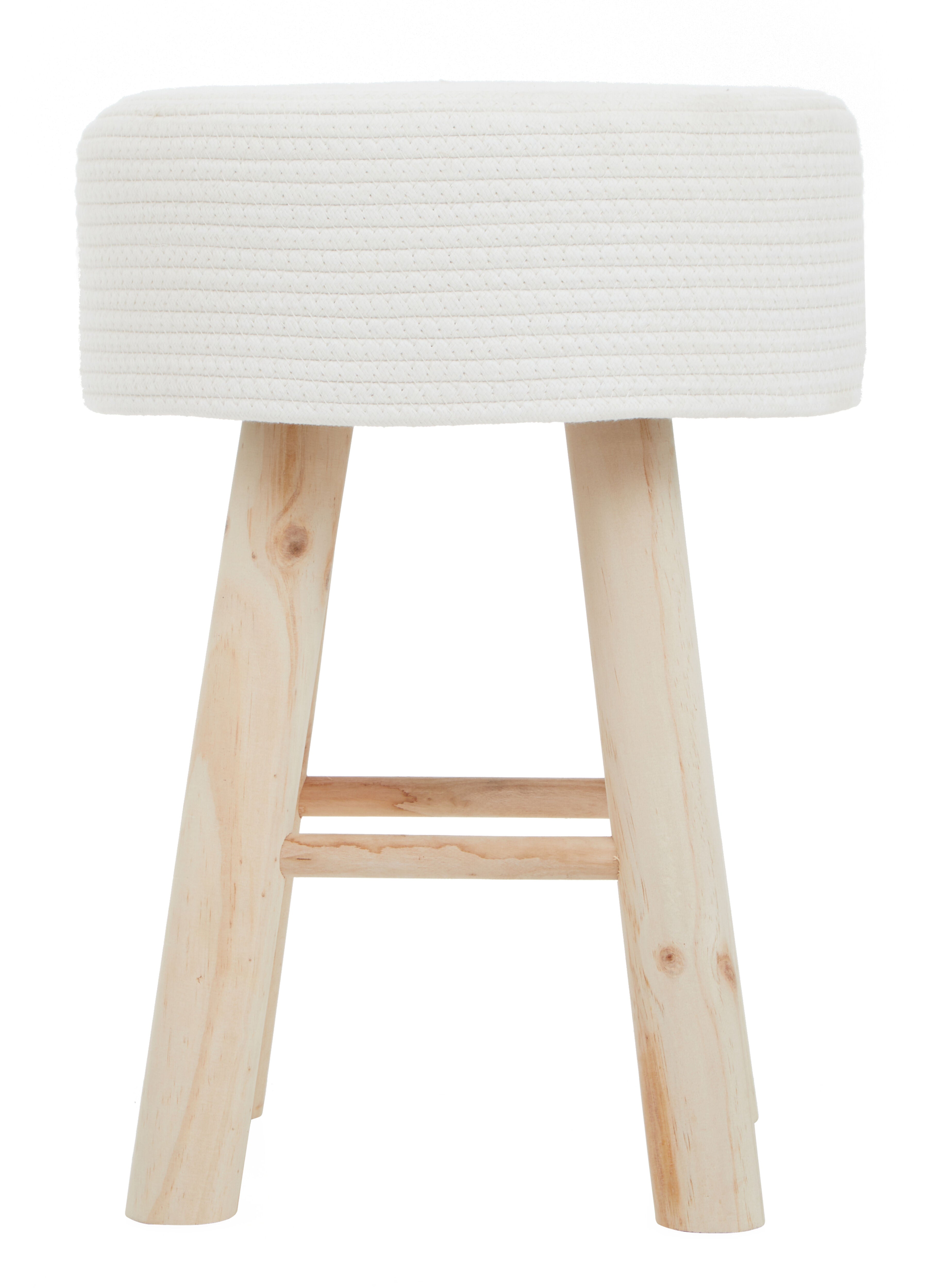 Brigitte Natural Wood & White Cotton Rope Low Stool